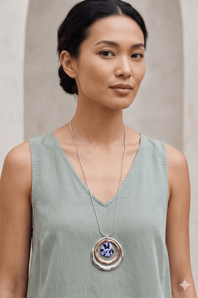 Majique London Chic Snake Chain with Dual Hoop & Resin Disc Pendant