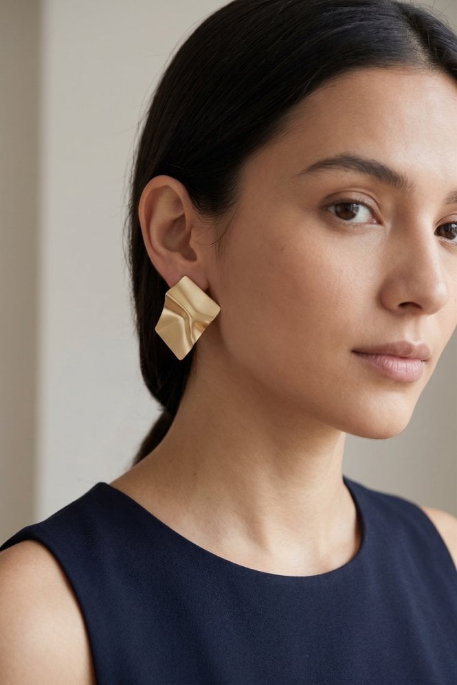 Majique London Chic Sophistication With Large Metal Square Post Earring