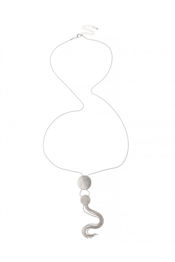 Majique London Chic Tassel Disc Silver Necklace