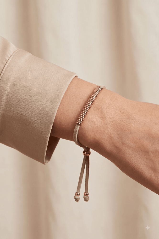 Majique London Chic Taupe Cord Bracelet With Rose Gold Beads
