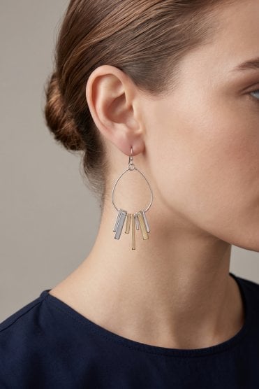Chic Tritone Tear Drop Earrings With Three Tone Bars