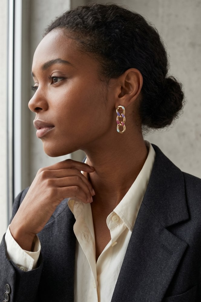 Majique London Chroma Luxe Flat Link Chain Drop Earring