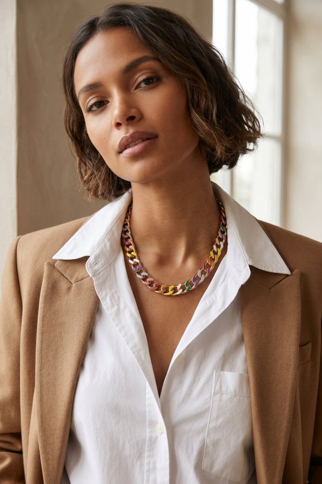 Majique London Chroma Luxe Flat Link Chain Drop Necklace