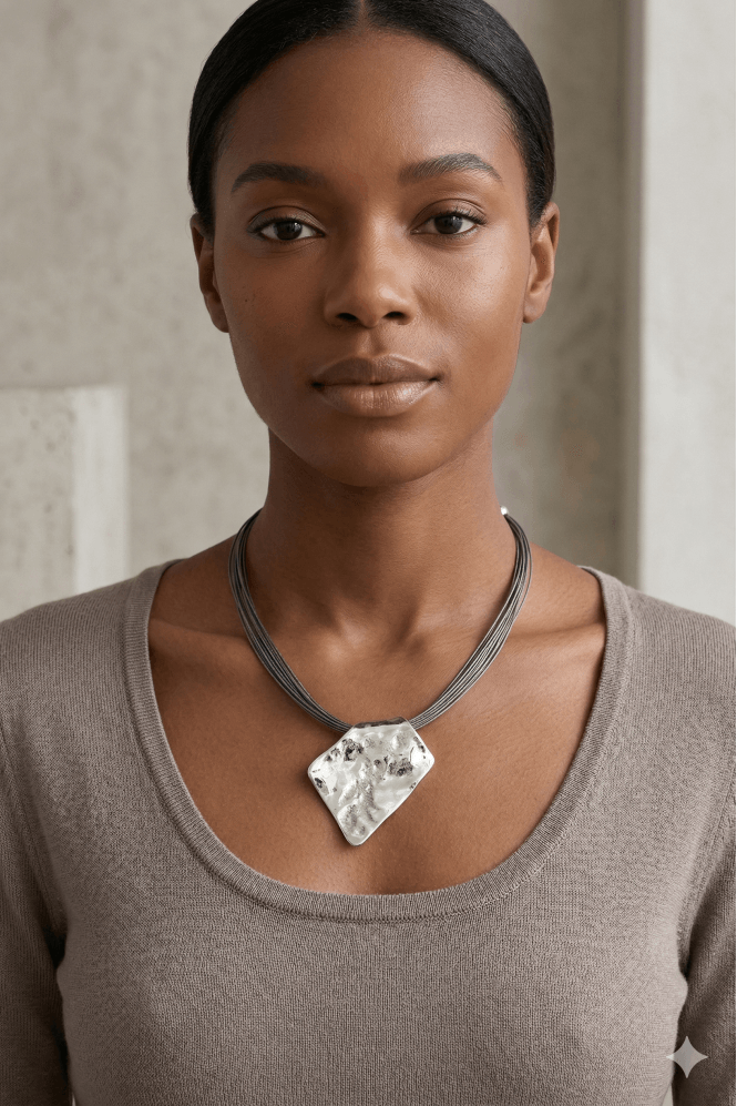 Majique London City Chic Hammered Pendant Necklace