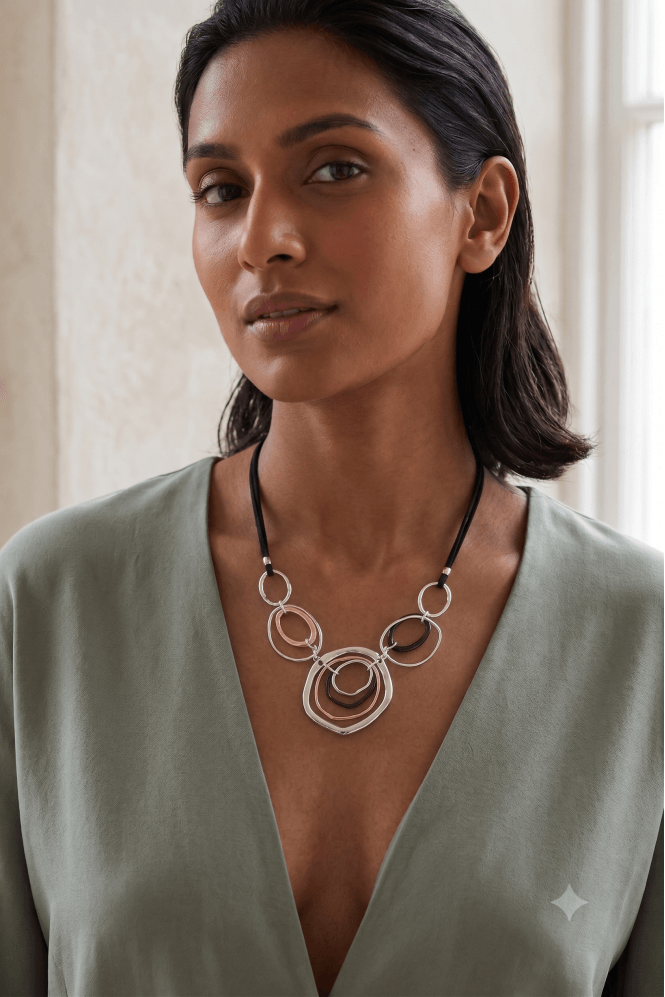 Majique London City Spectrum Suede Cord Necklace With Alloy Hoops