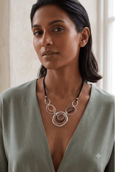 City Spectrum Suede Cord Necklace With Alloy Hoops