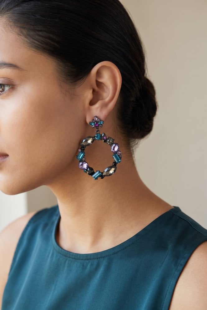 Majique London Colourful Gem Circle Drop Earring