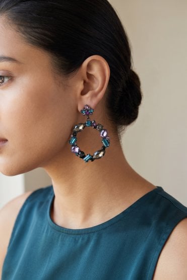 Colourful Gem Circle Drop Earring