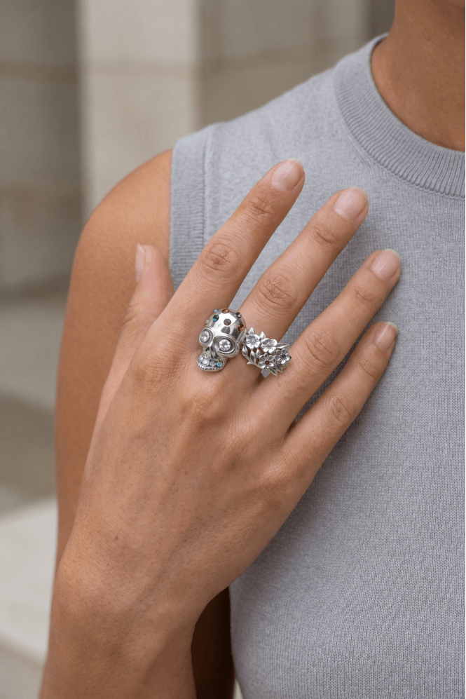 Majique London Colourful Skull Gem Ring