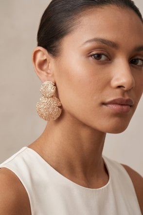 Contemporary Double Disc Drop Earring With Textured Flair