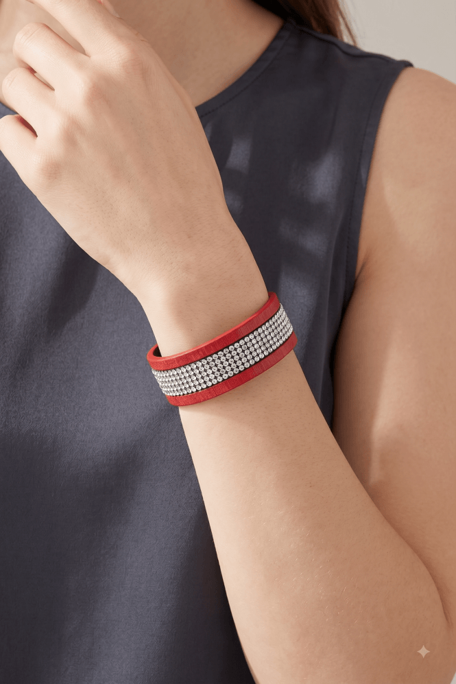 Majique London Crimson Crystal Leather Bracelet