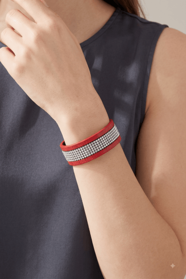 Crimson Crystal Leather Bracelet