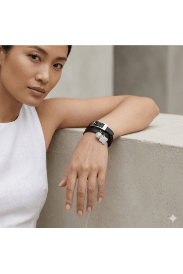 Crystal Buckle Luxe Leather Bracelet