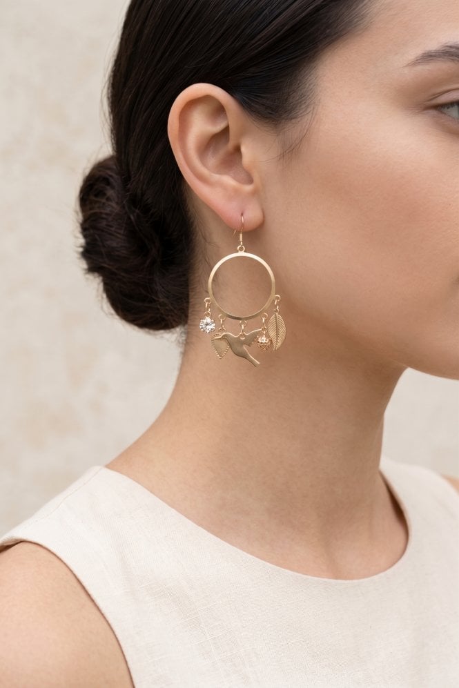 Majique London Crystal & Charm Fish Hook Drop Earring