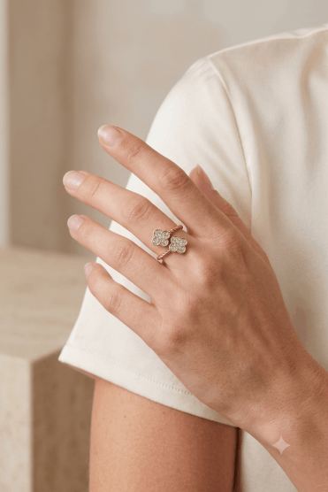 Crystal Clover Rope Wire Ring