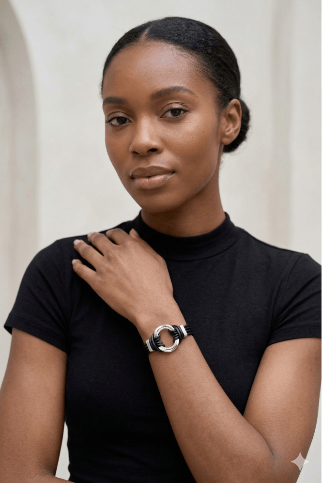 Majique London Crystal Disc Magnetic Leather Bracelet
