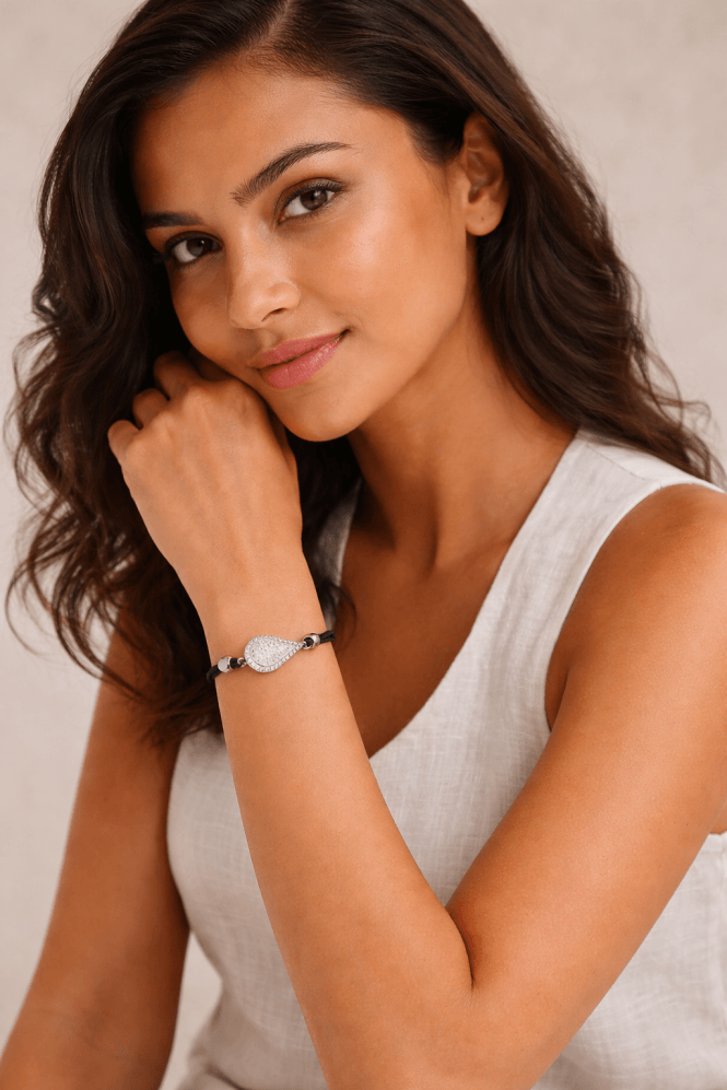 Majique London Crystal Leaf Cord Bracelet