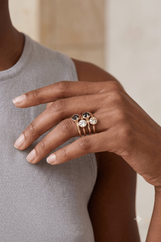 Majique London Crystal Sparkle Gold Ring Set