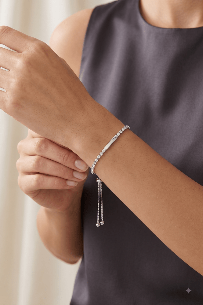 Majique London Crystal Stone Rectangle Bar Slider Bracelet
