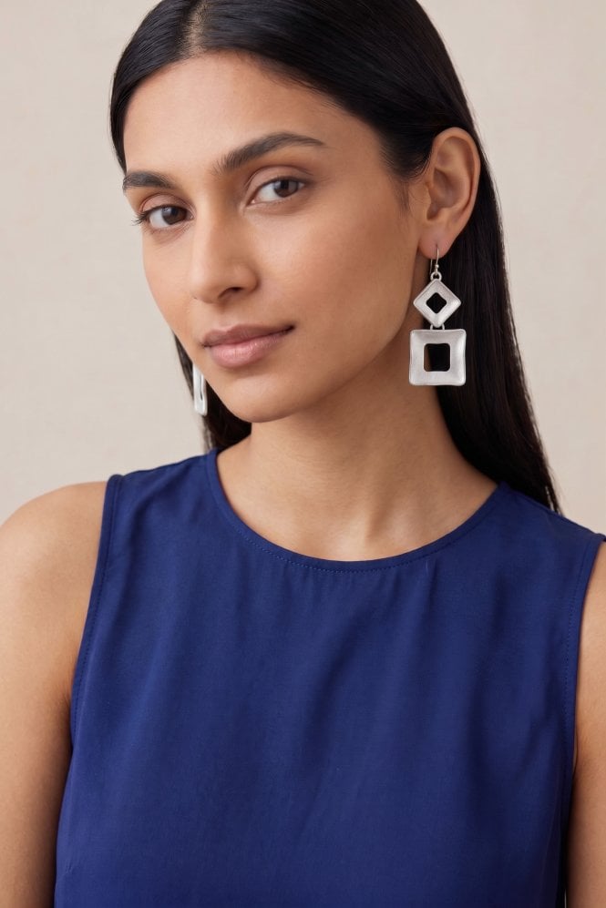 Majique London Diamond Square Drop Fish Hook Earring