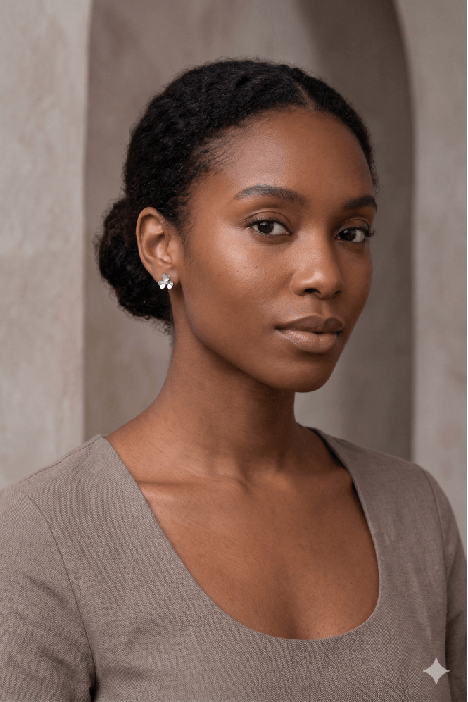 Majique London Distressed Silver Blossom Stud Earring with Crystal