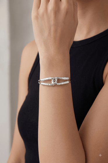 Double Loop Hammered Leather Bracelet