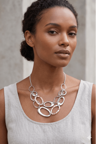 Double Row Silver & Resin Link Necklace