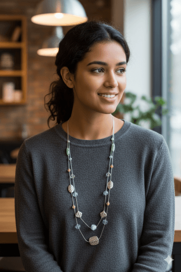 Double Strand Multi Beaded Statement Necklace