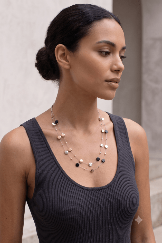 Majique London Dual Row Cable Wire Necklace with Round Beads