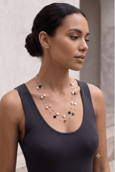 Dual Row Cable Wire Necklace with Round Beads