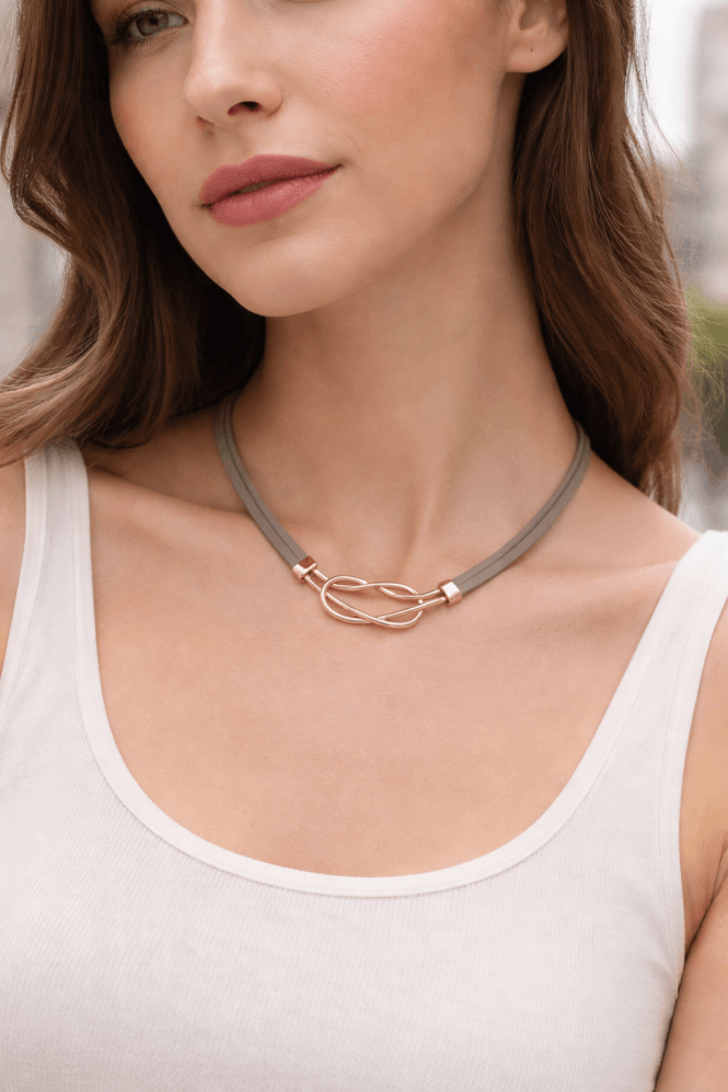 Majique London Dual Strand Leather Necklace With Metallic Knot