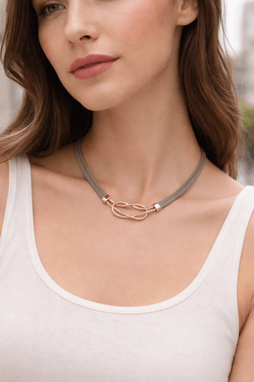 Dual Strand Leather Necklace With Metallic Knot
