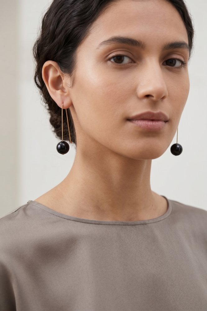 Majique London Dual Tone Long Sphere Dangle Earring