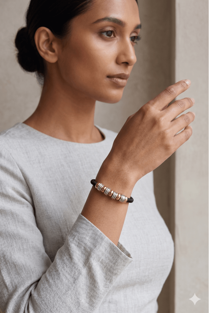 Majique London Dual Tone Ring Charm Cord Bracelet
