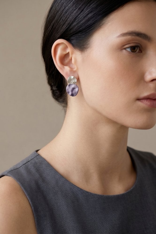 Majique London Duo Textured Round Drop Stud Earring
