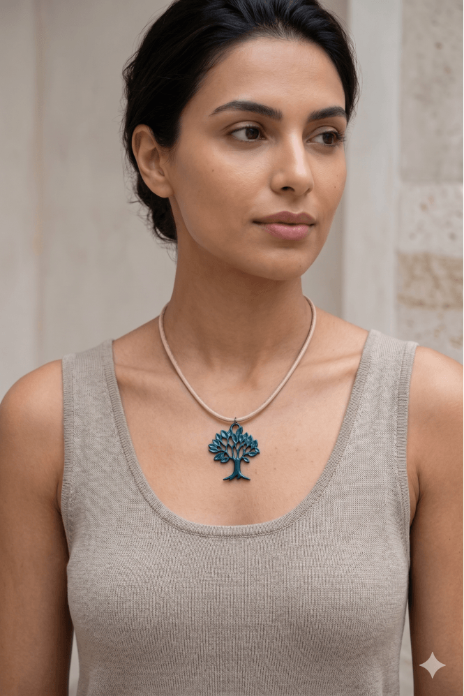 Majique London Earthy Patina Tree Necklace