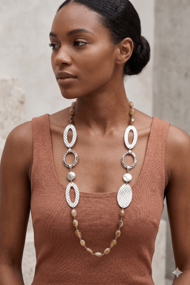 Eclectic Metal Oval & Acrylic Beads Necklace