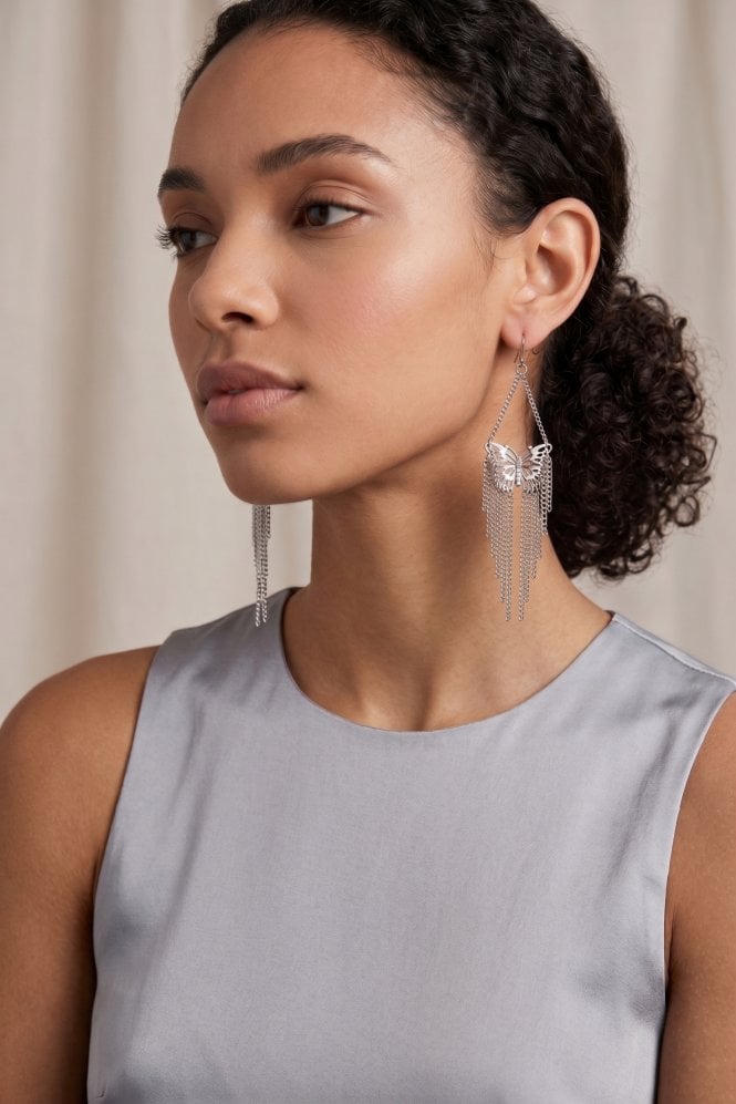 Majique London Elegant Butterfly Chain Drop Earring