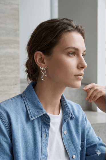 Elegant Long Bow Shaped Stud With Modern Flair
