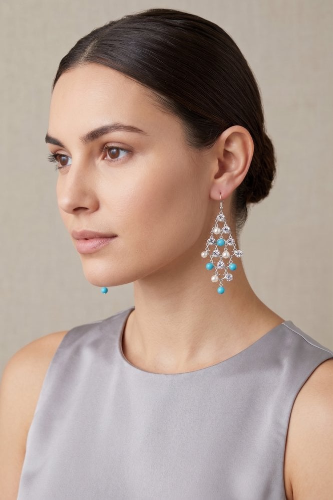 Majique London Elegant Pearl & Crystal Fish Hook Earring