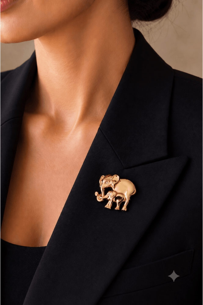 Majique London Elephant Family Love Brooch