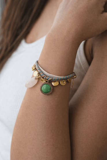 Emerald Charm Coin Cuff Bracelet