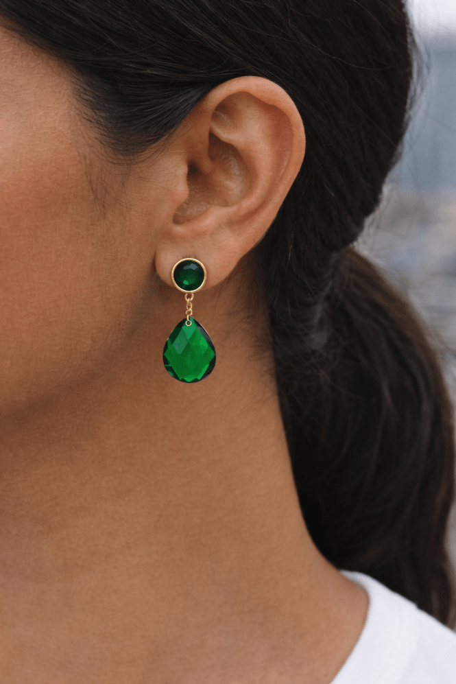 Majique London Emerald Glow Drop Earring