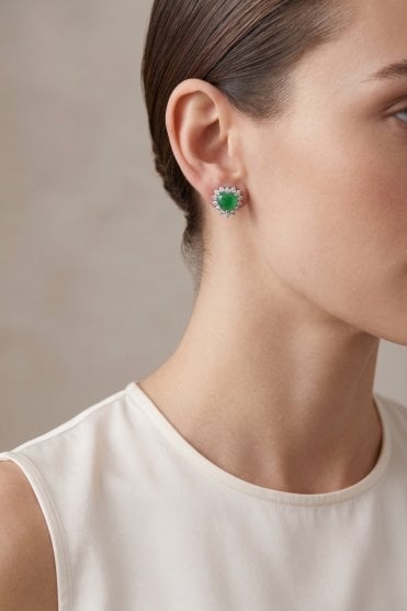 Emerald Heart Silver Stud Earring
