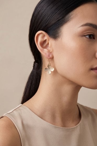 Fish Hook Earrings With Clover Charm Drop