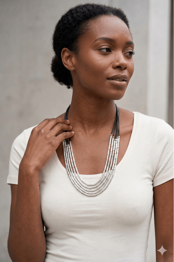 Majique London Five Strand Worn Silver Necklace