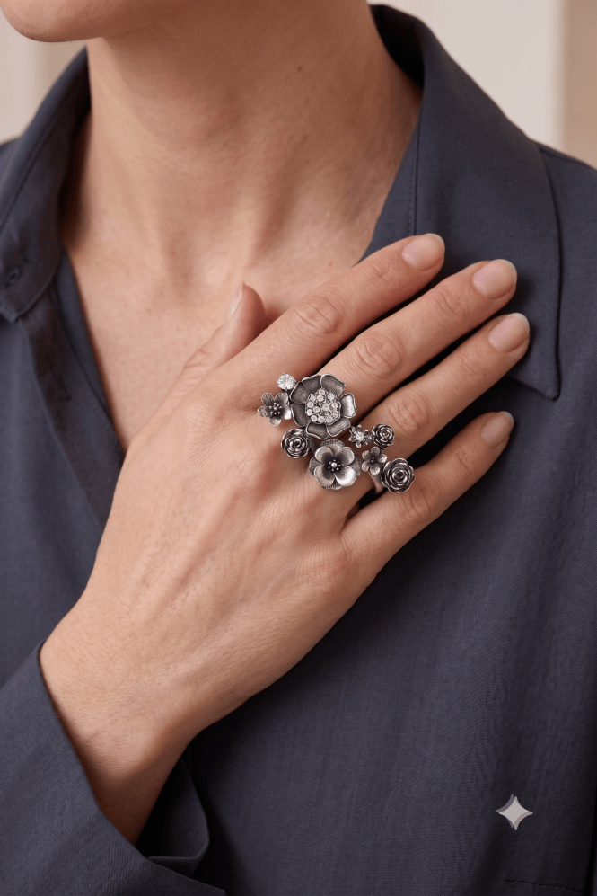 Majique London Floral Fusion Crystal Ring