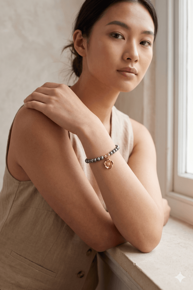 Majique London Floral Grey Pearl Bracelet