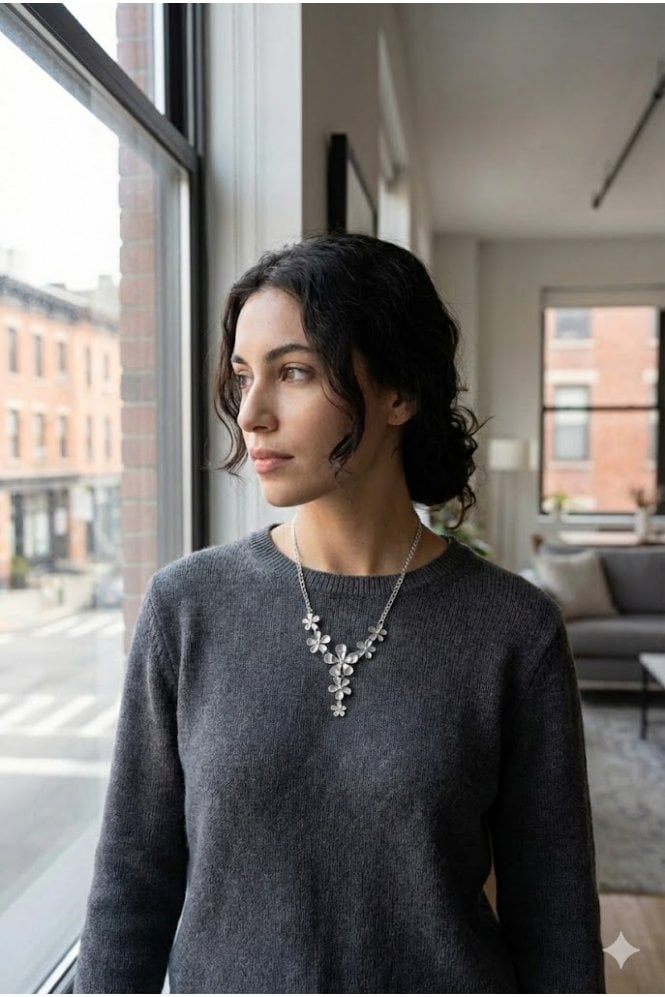 Majique London Floral Silver Chain Necklace