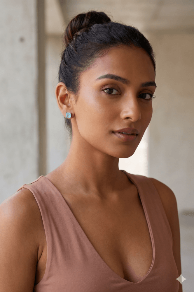 Majique London Frosted Square Stone Stud Earring